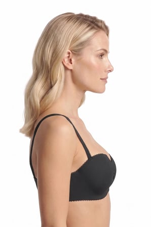 Seamless Bra - Serina | Siyah Balenli Lazer Kesim Yarım Dolgulu Push Up Straplez Kadın Sütyen