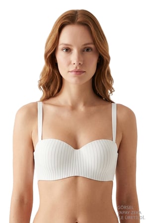 Seamless Bra - Striva | Beyaz Mikro Çizgi Desenli Balenli Toparlayıcı Kadın Sütyen