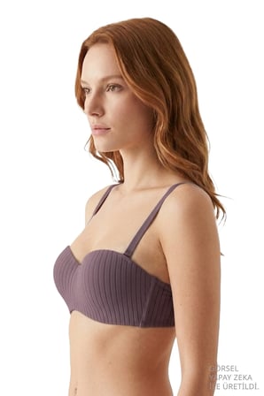 Seamless Bra - Striva | Mürdüm Mikro Çizgi Desenli Balenli Toparlayıcı Kadın Sütyen