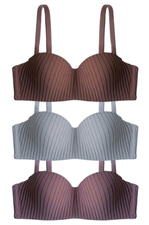 Seamless Bra - Striva | Mikro Çizgi Desenli Balenli Toparlayıcı Kadın Sütyen 3'lü Paket