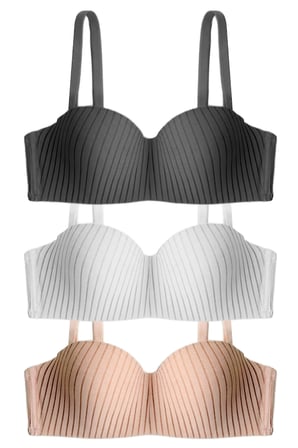 Seamless Bra - Striva | Mikro Çizgi Desenli Balenli Toparlayıcı Kadın Sütyen 3'lü Paket-2