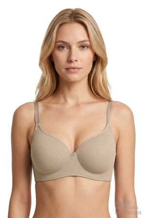 Seamless Bra - Renoa | Bej Rib Dokulu Balensiz Doğal Form Straplez Kadın Sütyen