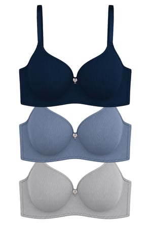 Seamless Bra - Renoa | Rib Dokulu Balensiz Doğal Form Straplez Kadın Sütyen 3'lü Paket