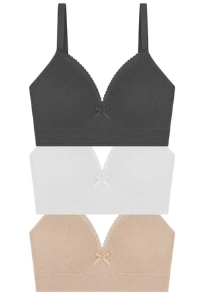 Bra - Sorel | Büyük Beden Bambu Balensiz Minimizer Dantel Detaylı Kadın Sütyen 3'lü Paket-2