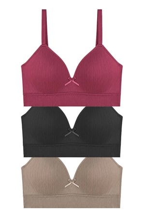 Bra - Mirel | Büyük Beden Bambu Desenli Balensiz Minimizer Kadın Sütyen 3'lü Paket