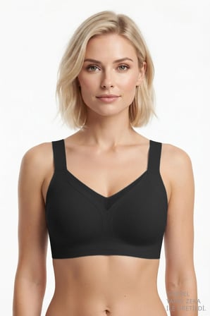 Seamless Bra - Elvora | Siyah Lazer Kesim Rib Dokulu Tül Detaylı Balensiz Kadın Sütyen