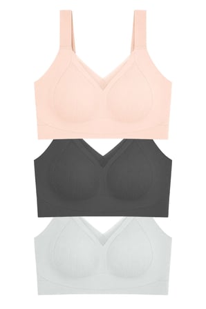 Seamless Bra - Elvora | Lazer Kesim Rib Dokulu Tül Detaylı Balensiz Kadın Sütyen 3'lü Paket-2
