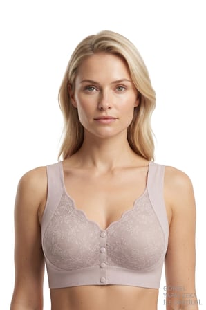 Seamless Bra - Lunessa | Lila Lazer Kesim Dikişsiz Önden Düğmeli Dantelli Minimizer Kadın Sütyen
