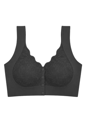 Seamless Bra - Lunessa | Siyah Lazer Kesim Dikişsiz Önden Düğmeli Dantelli Minimizer Kadın Sütyen