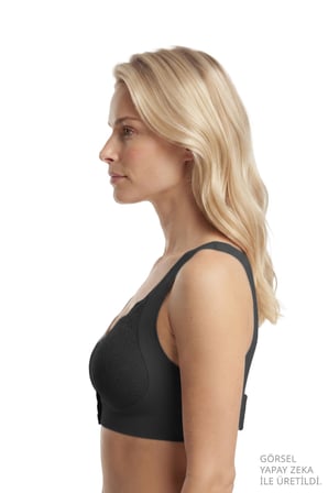 Seamless Bra - Lunessa | Siyah Lazer Kesim Dikişsiz Önden Düğmeli Dantelli Minimizer Kadın Sütyen