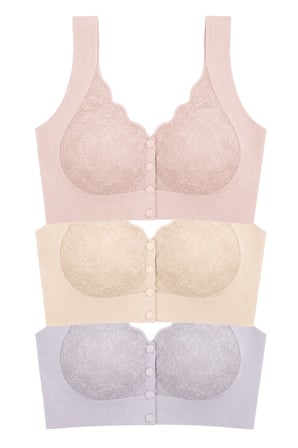 Seamless Bra - Lunessa | Lazer Kesim Dikişsiz Önden Düğmeli Dantelli Minimizer Kadın Sütyen 3'lü Paket