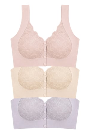 Seamless Bra - Lunessa | Lazer Kesim Dikişsiz Önden Düğmeli Dantelli Minimizer Kadın Sütyen 3'lü Paket