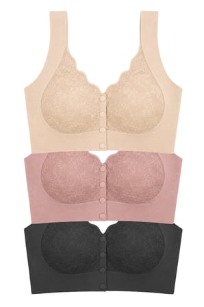 Seamless Bra - Lunessa | Lazer Kesim Dikişsiz Önden Düğmeli Dantelli Minimizer Kadın Sütyen 3'lü Paket-2