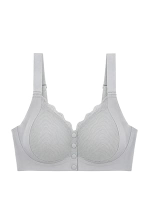 Seamless Bra - Larevia | Gri Lazer Kesim Önden Düğmeli Tül Detaylı Kadın Sütyen