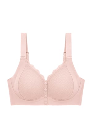 Seamless Bra - Larevia | Pudra Lazer Kesim Önden Düğmeli Tül Detaylı Kadın Sütyen