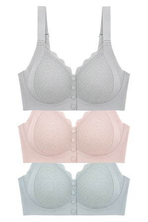Seamless Bra - Larevia | Lazer Kesim Önden Düğmeli Tül Detaylı Kadın Sütyen 3'lü Paket