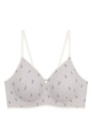 Seamless Bra - Mireva | Gri Lazer Kesim Rib Dokulu Ayıcık Desenli Balensiz Kadın Sütyen
