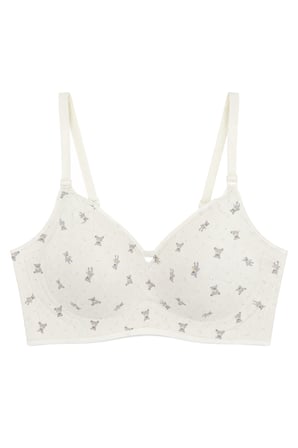 Seamless Bra - Mireva | Krem Lazer Kesim Rib Dokulu Ayıcık Desenli Balensiz Kadın Sütyen