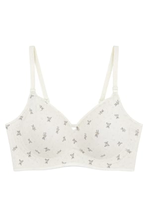 Seamless Bra - Mireva | Krem Lazer Kesim Rib Dokulu Ayıcık Desenli Balensiz Kadın Sütyen