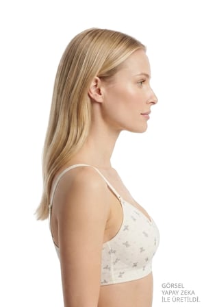 Seamless Bra - Mireva | Krem Lazer Kesim Rib Dokulu Ayıcık Desenli Balensiz Kadın Sütyen