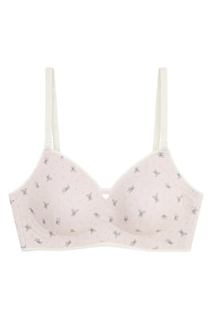 Seamless Bra - Mireva | Pudra Lazer Kesim Rib Dokulu Ayıcık Desenli Balensiz Kadın Sütyen