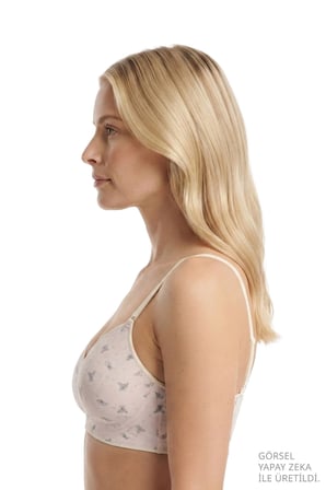 Seamless Bra - Mireva | Pudra Lazer Kesim Rib Dokulu Ayıcık Desenli Balensiz Kadın Sütyen