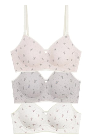 Seamless Bra - Mireva | Lazer Kesim Rib Dokulu Ayıcık Desenli Balensiz Kadın Sütyen 3'lü Paket
