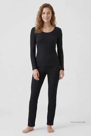 Premium - Serene Collection | Antrasit Rib Dokulu Vücuda Oturan Bol Paça Viskon Kadın Pijama Takımı