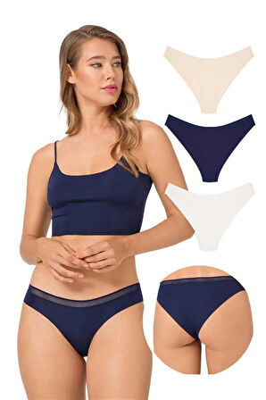 File Lastikli Lazer Kesim Bikini Külot 3'lü Paket - 2