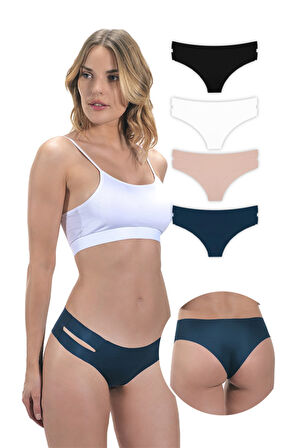 Basic Lazer Kesim Kadın Hipster Külot 4'lü Paket