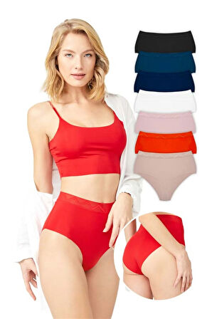 Basic Yüksek Bel Lazer Kesim Bikini Külot 7'li Paket