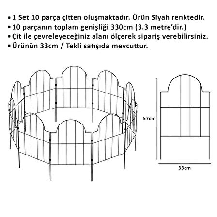 BAHÇE ÇİTİ 33CM MODEL - 2 SİYAH HOBİ BAHÇESİ, ÇİÇEK, SEBZE, MİNİ BAHÇE