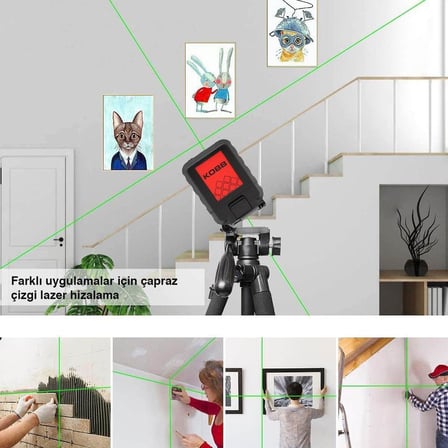 KOBB KBL90GTP Yatay ve Dikey Otomatik Hizalamalı Yeşil Çapraz Çizgi Lazer Distomat 30 mt + Tripod