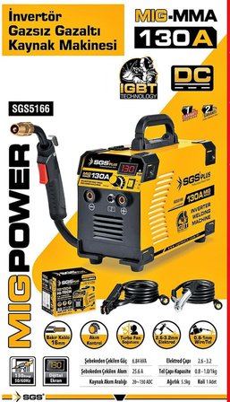 SGS SGS5166 İnvertör MIG-MMA Gazsız Gazaltı Kaynak Makinesi 130A-IGBT Teknoloji