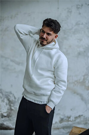 Erkek SHİT Baskılı Oversize Hoodie Beyaz