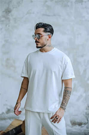 Erkek Basic Oversize T-Shirt Beyaz