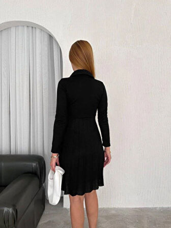 Kadın Gömlek Yaka Düğme Detay Pileli Diz üstü Fırsat ürün Elbise