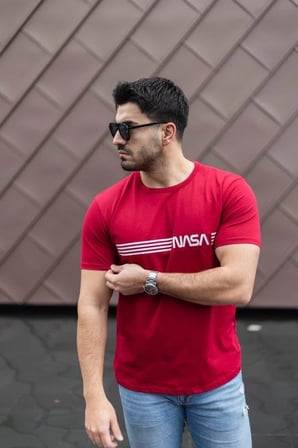 Erkek Kısa Kollu Nasa Baskı Basic Erkek T-shirt