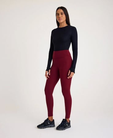 Nonofit Yüksek Bel Düz Özel Tasarım Sporcu Tayt - Bordo