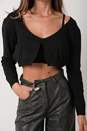 Askılı Bluz Hırka Triko Takım