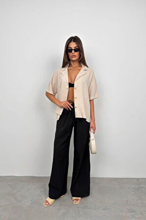 Ceket Yaka Keten Gömlek