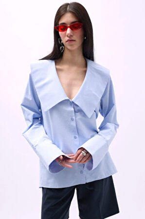 Geniş Yaka Volan Kol Gömlek