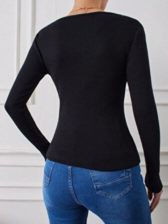 Kadın Uzun Kollu Kare Yaka Kaşkorse Bluz