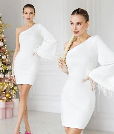 Kadın Kayık Yaka Kolu Salaş Püskül Detay Kalem Mini Elbise