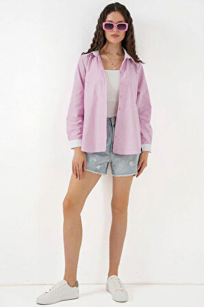 Çizgili Gömlek 20288 - Pembe