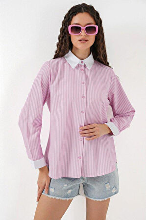 Çizgili Gömlek 20288 - Pembe