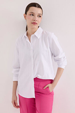 Beyaz Gümüş Varak Desenli Gömlek 20253