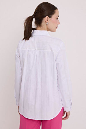 Beyaz Gümüş Varak Desenli Gömlek 20253