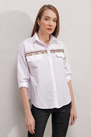 20147 Nakışlı Gömlek - Beyaz