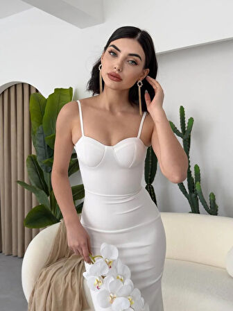 Dominic Eteği Büzgülü Midi Boy Elbise